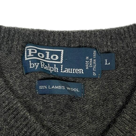 Polo Ralph Lauren Mens Large Pullover Wool Knit Sweater Gray Purple - Picture 7 of 7